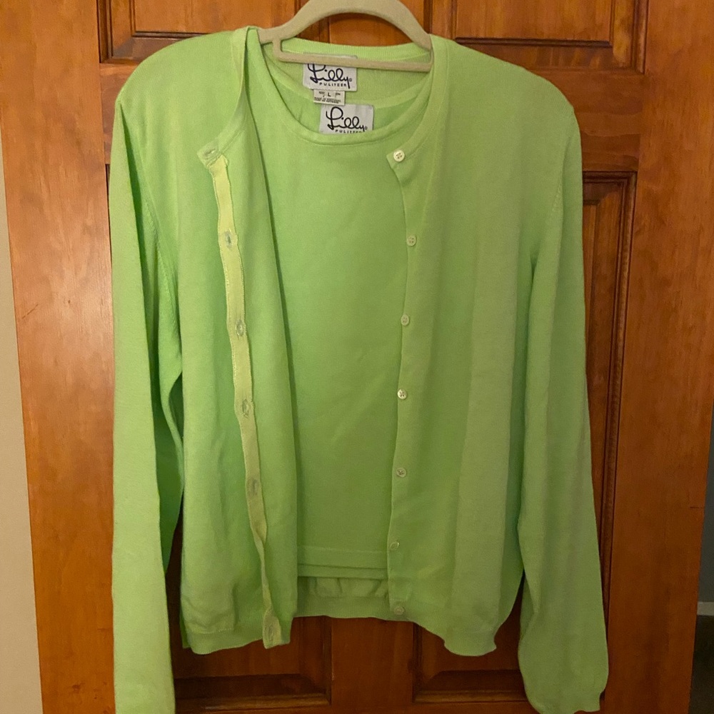 Lilly Pulitzer Twin Set Cardigan/Shell Sz Large Green